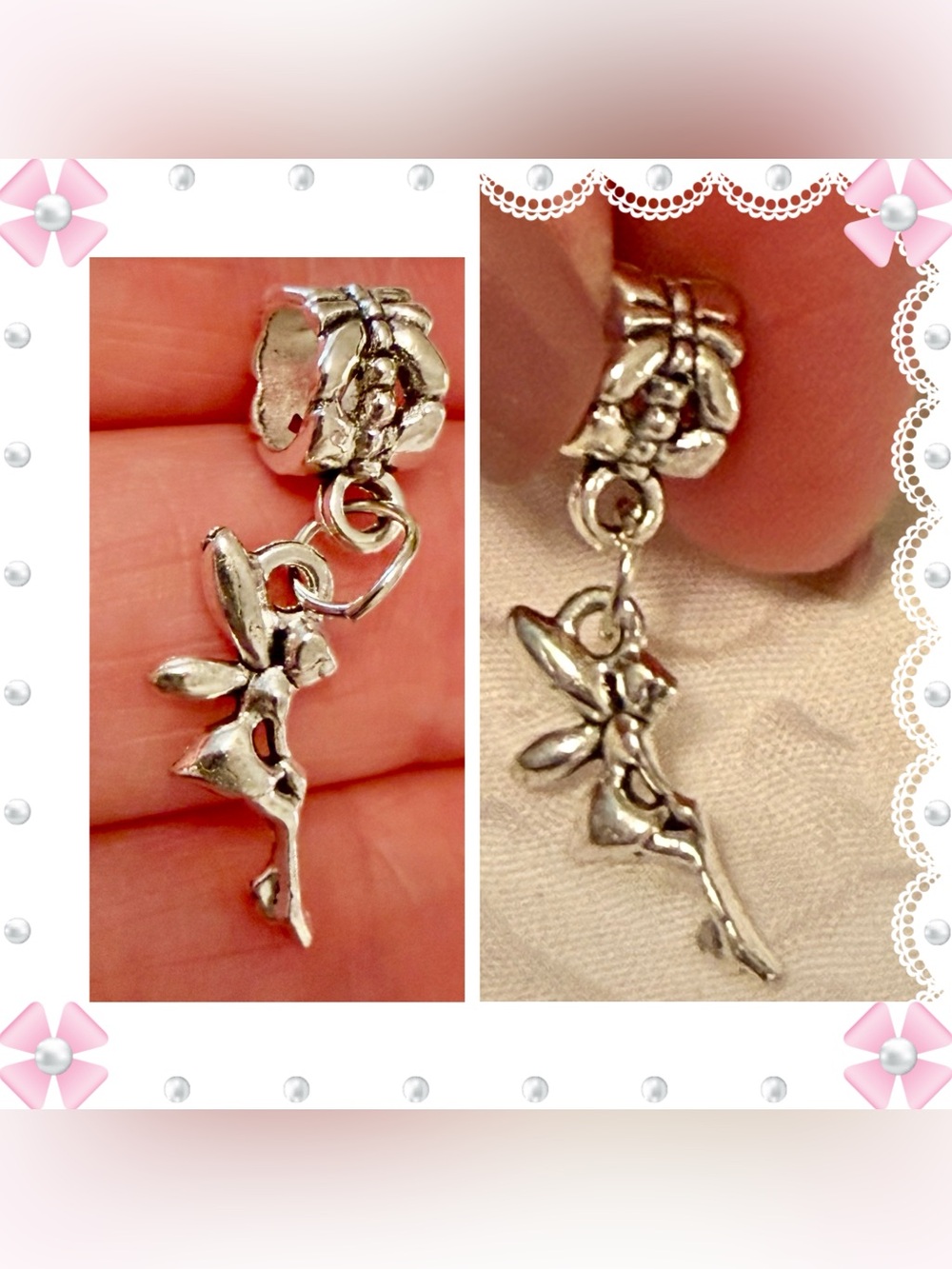Charm / pendant - silver tone metal winged fairy - New! Butterfly on bail.